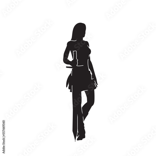 Silhouette of a swordsman girl on white background.