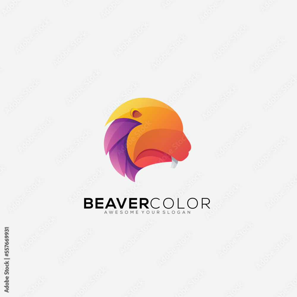 beaver logo illustration design gradient color - obrazy, fototapety, plakaty 