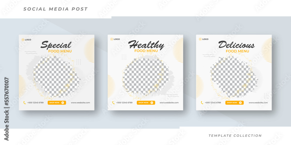Healthy food menu template, Restaurant social media square banner template for business promotion Healthy food menu template, Restaurant social media square banner template for business promotion