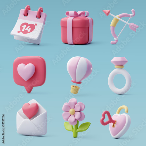 3d Vector icon set of Valentine's day and love anniversary, Valentine's Day Concept.