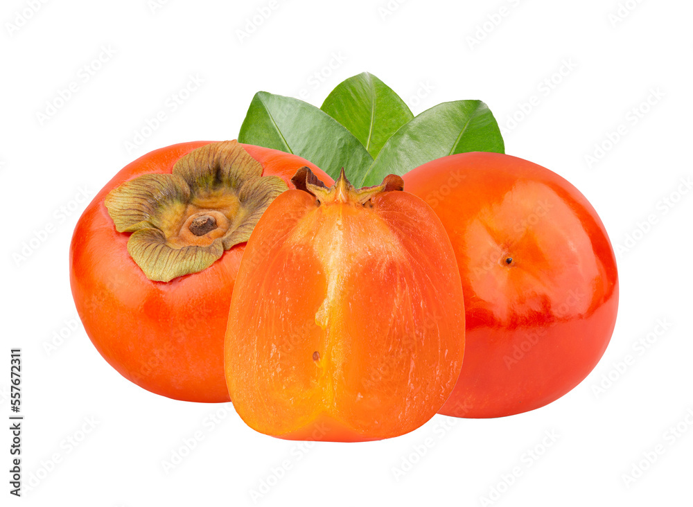 fresh ripe persimmons with leaf isolated on transparent png fresh ripe persimmons with leaf isolated on transparent png