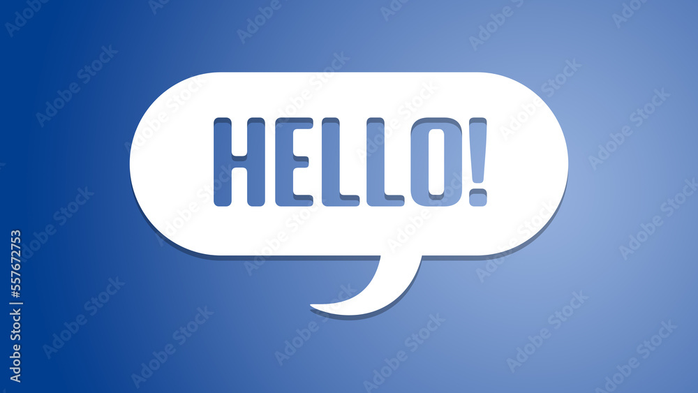 Hello Greeting Card to Introduce or Welcome Someone in the Style of a Speech Bubble or Text. Blue Background and Print Letters. Hello Greeting Card to Introduce or Welcome Someone in the Style of a Speech Bubble or Text. Blue Background and Print Letters.