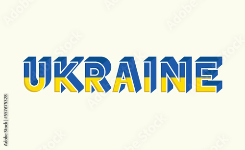 A word "UKRAINE" text with nation flag symbol. Flag of Ukraine.