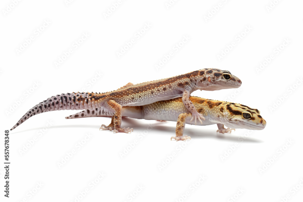 Naklejka premium a pair of Eublepharis macularius red stripe closeup on isolated background