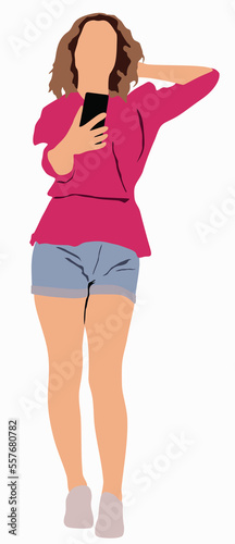 Illustration of young girl taking selfie.