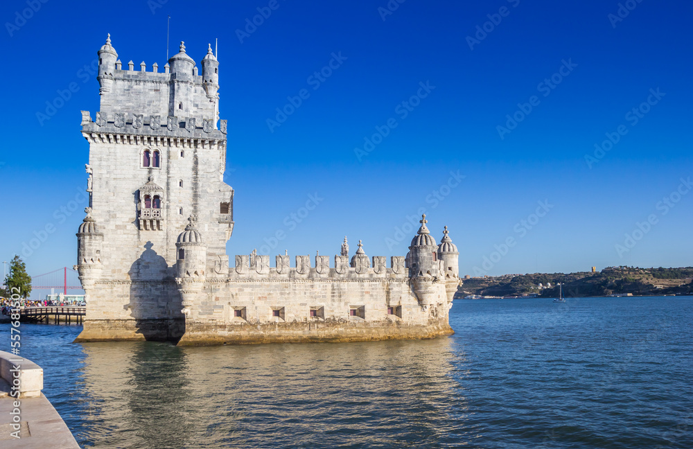 Historic Belem tower at the waterfront in Lisbon, Portugal
