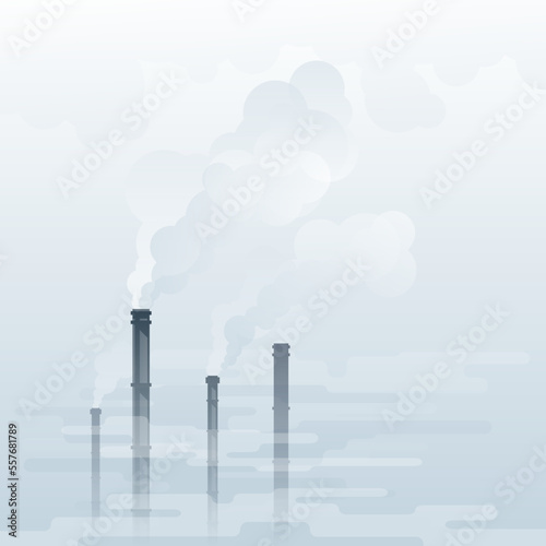 Air pollution from the pipes of industrial enterprises, environmental pollution, industrial smoke from chimney, smog and fog in sky, ecology concept