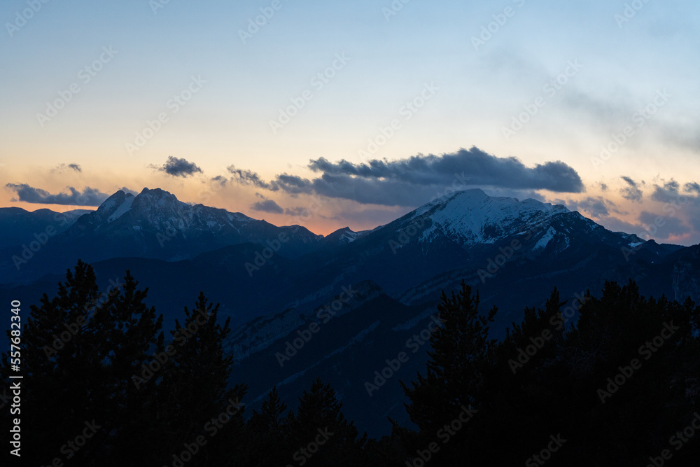 sunrise over the snowy mountains
