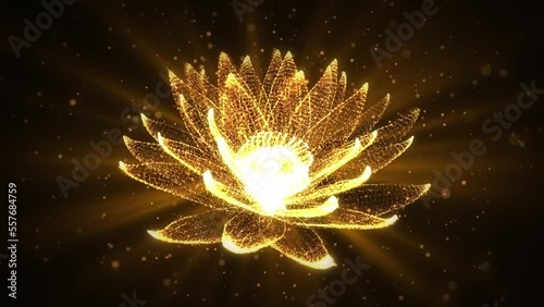 3D holographic background golden lily flower. Lotus flower symbol great for spa and relaxation atmosphere. Concept of religion, kundalini, meditation, healthcare, yoga, harmony, spiritual development.