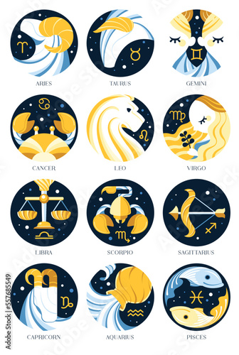 Zodiac signs icons astrology