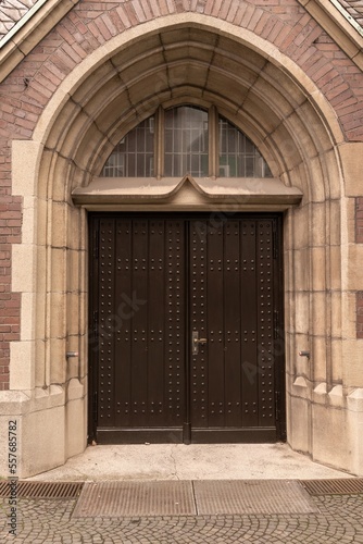 wooden door entrance to the church