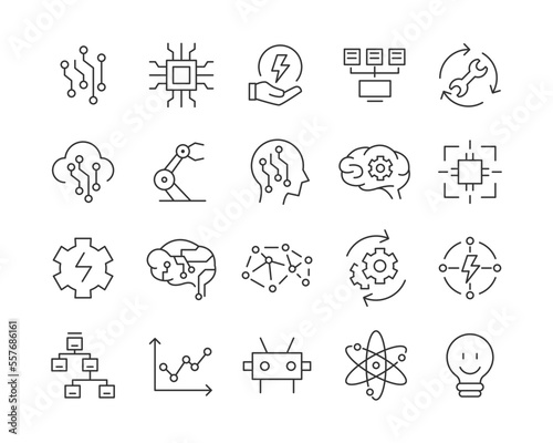 Artificial Intelligence Icons - Vector Line. Editable Stroke.