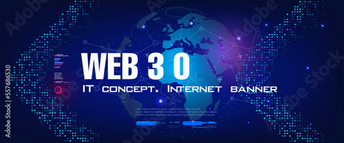 Web 3.0 Internet new generation. Unique Internet Network 3.0 Worldwide communication portal of the future. World Wide Web. Chain connections by means of Internet connections. Internet network