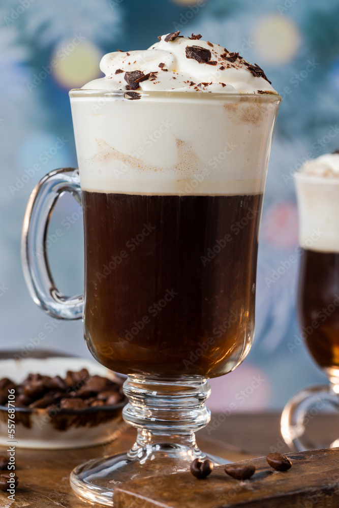 Irish coffee with whipped cream Irish coffee with whipped cream