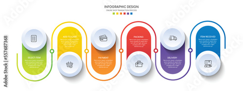 Process of online shopping with 6 steps. Steps business timeline process infographic template