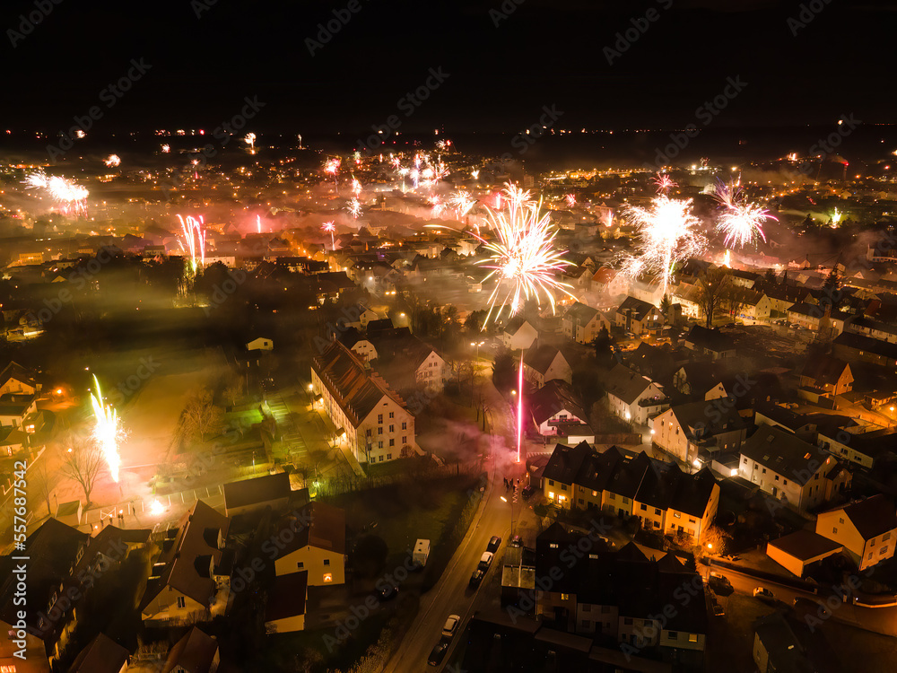 Fototapeta premium Bavarian City celebrate New Year with fire works