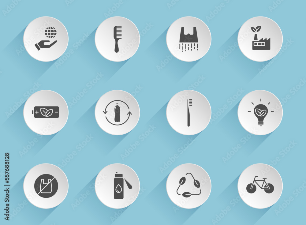 zero waste vector icons on round puffy paper circles with transparent shadows on blue background. zero waste stock vector icons for web, mobile and user interface design zero waste vector icons on round puffy paper circles with transparent shadows on blue background. zero waste stock vector icons for web, mobile and user interface design