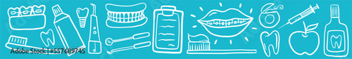 Vector, dental, horizontal hand-drawn pattern in doodle style