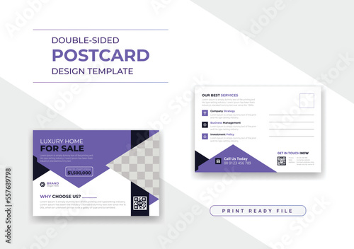 Home for sale company postcard, real estate business Postcard design template