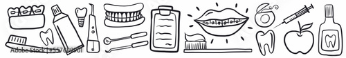 Vector, dental, horizontal hand-drawn pattern in doodle style