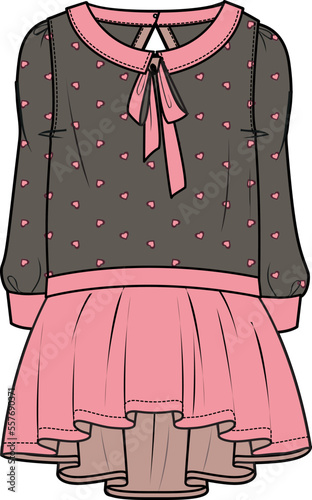 KID GIRLS WEAR BOW DRESS WITH HEART PATTERN VECTOR
