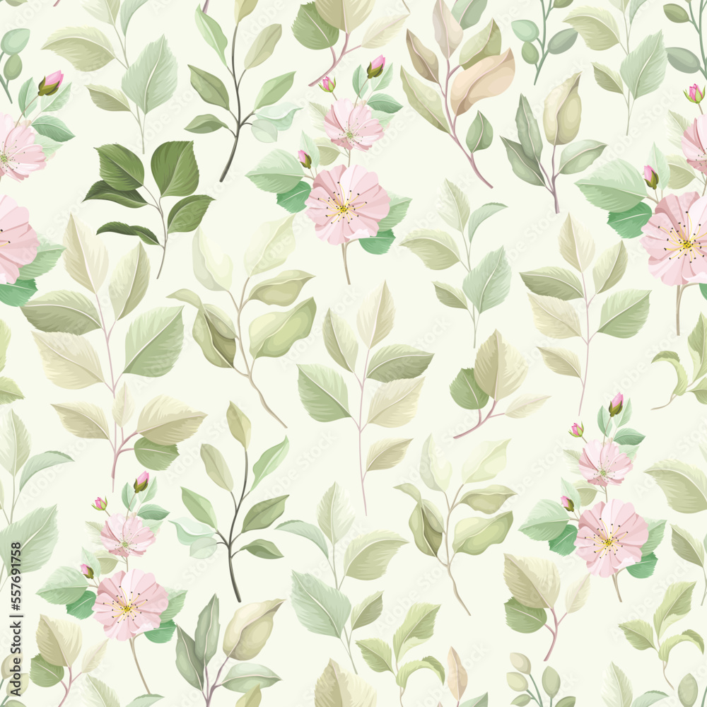 lily floral and leaves seamless pattern