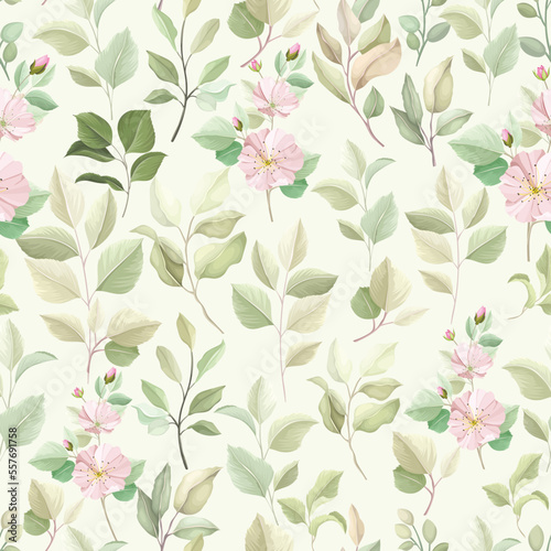 lily floral and leaves seamless pattern
