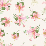 lily floral and leaves seamless pattern