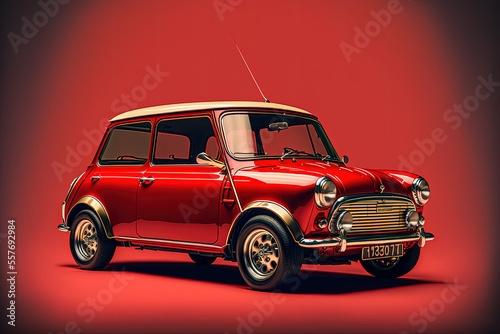 Red mini cooper on ruby background photo