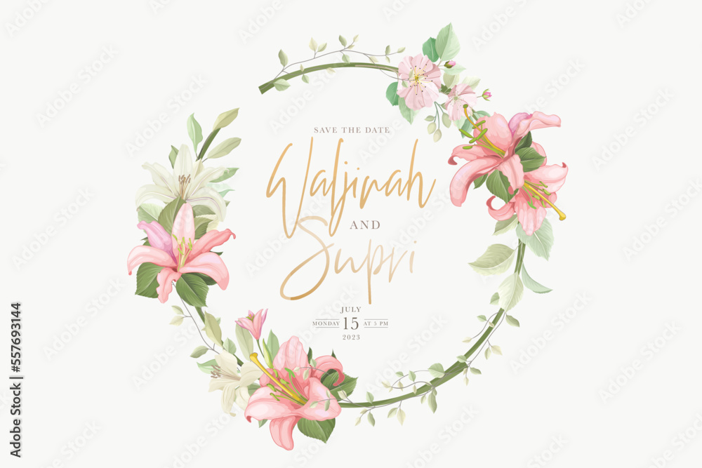 lily floral and leaves wreath design