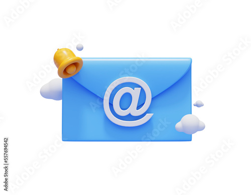 Email with bell notification chat message alert new event web icon 3d illustration