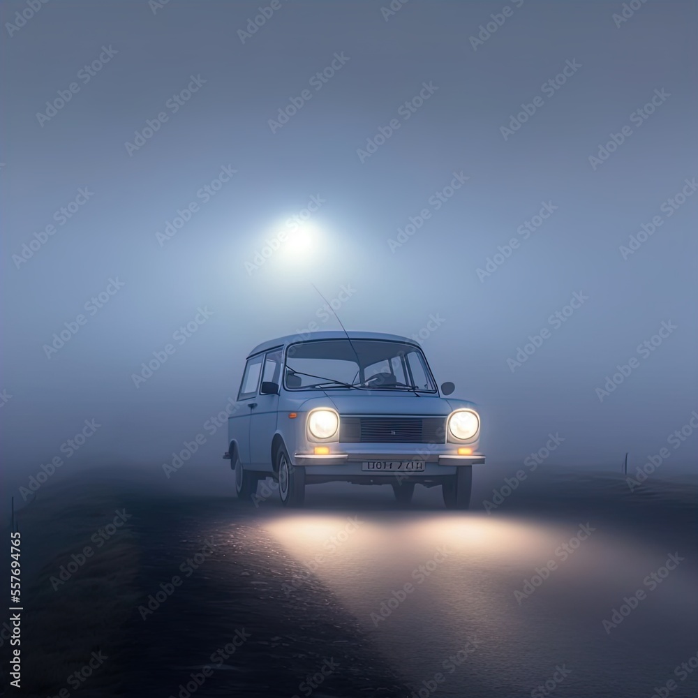 A mysterious car waits on a lonely road. A mysterious car waits on a lonely road.