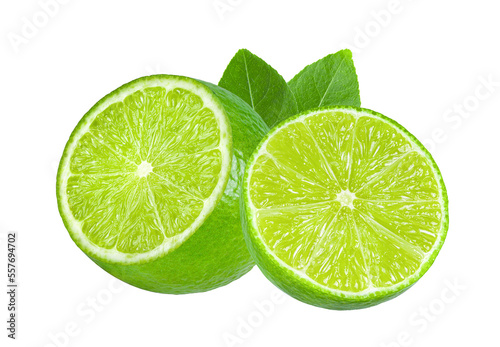 slice lime with leaf isolated on transparent png