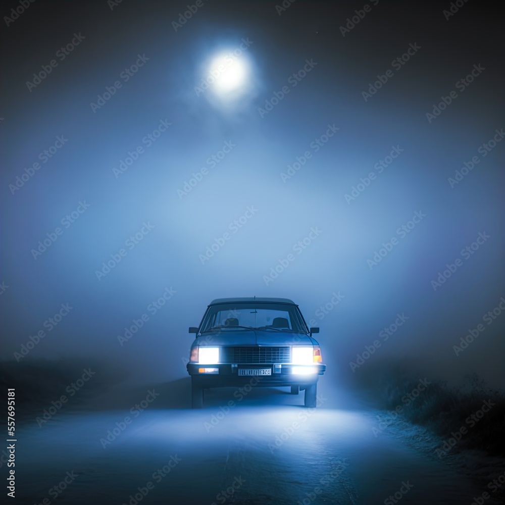 A mysterious car waits on a lonely road. A mysterious car waits on a lonely road.