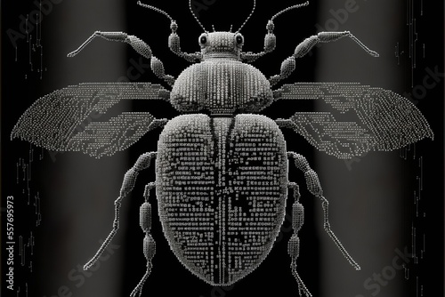 Computer bug made of ascii, created with Generative AI technology photo