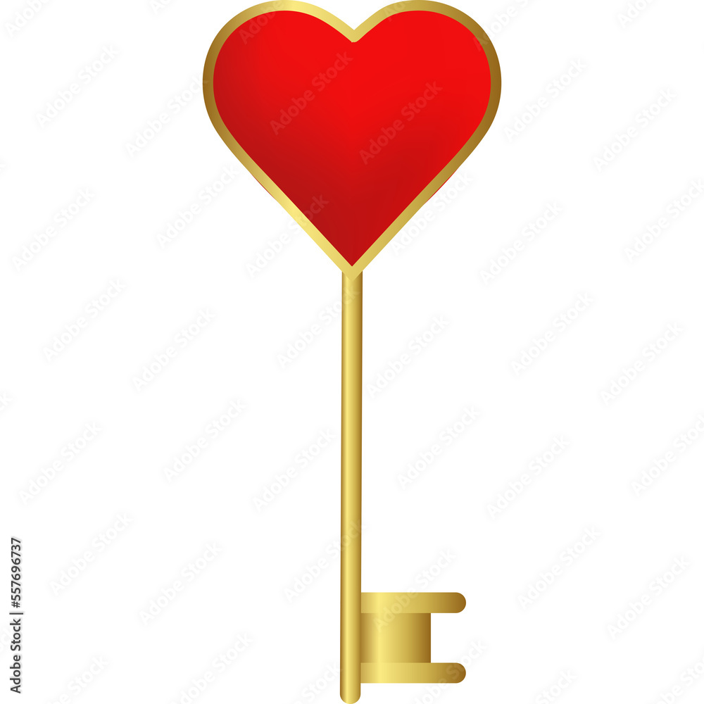 Gold Key with Red Heart handle Gold Key with Red Heart handle