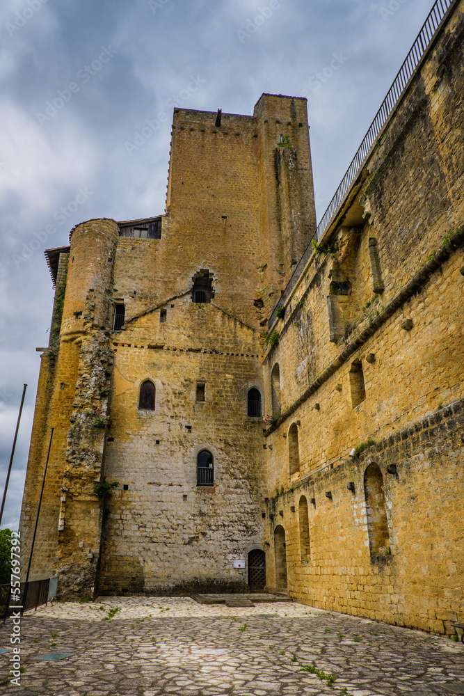 The imposing medieval Termes D'Armagnac tower, a 36 meter high tower in the south of France