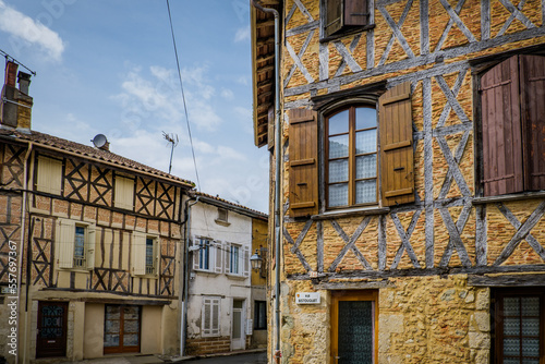 Fototapeta Naklejka Na Ścianę i Meble -  Medieval half timbered house in the streets of the small town of Eauze in the south of France (Gers)