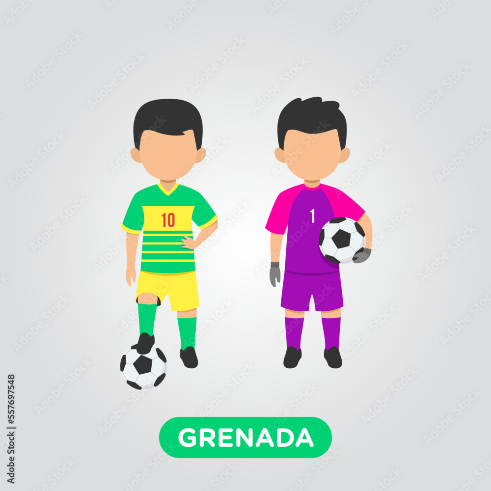 Vector Design illustration of collection football player of Grenada with children illustration (goal keeper and player).