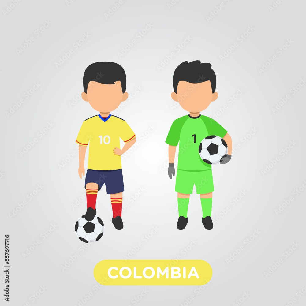 Vector Design illustration of collection football player of  Colombia with children illustration (goal keeper and player).