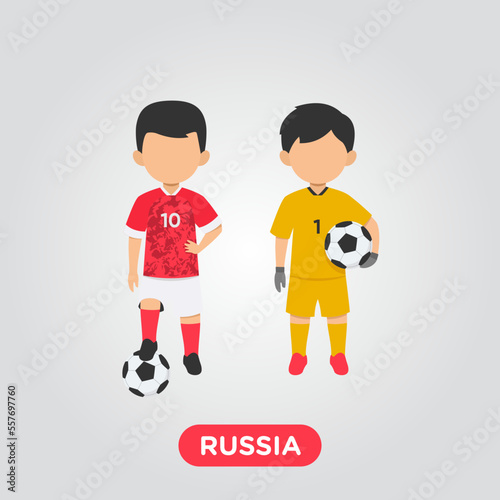Vector Design illustration of collection football player of Russia with children illustration (goal keeper and player).