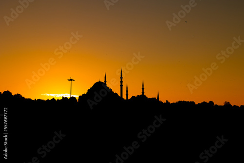 Islamic photo. Silhouette of Suleymaniye Mosque at sunset in Istanbul