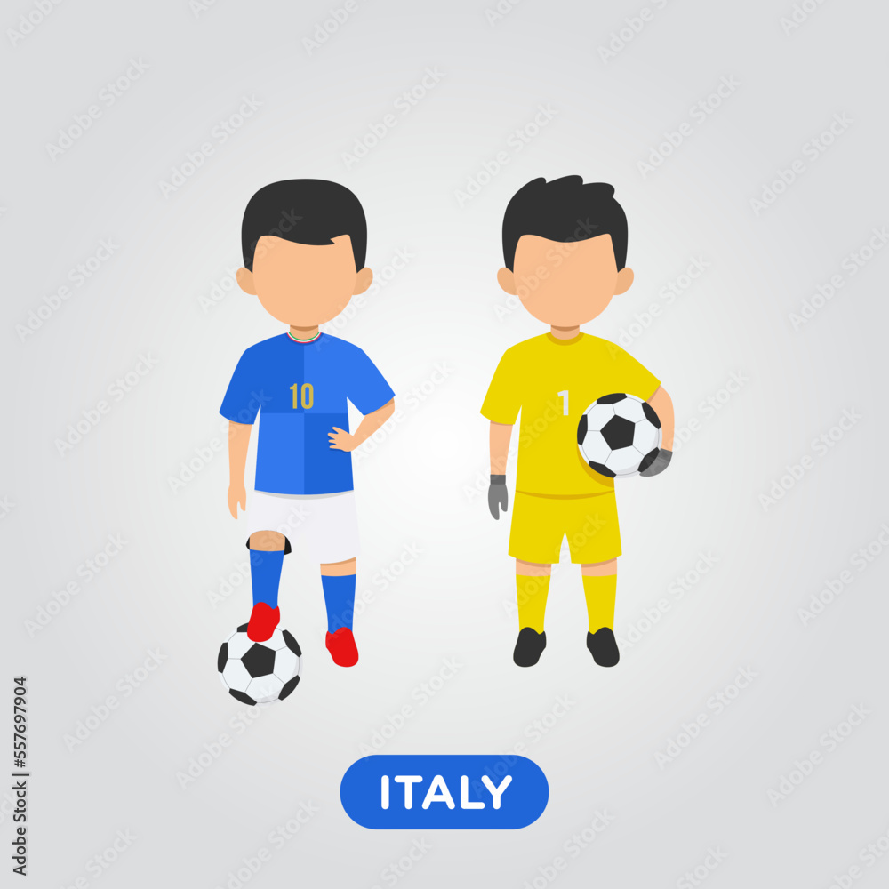 Vector Design illustration of collection football player of Italy with children illustration (goal keeper and player).
