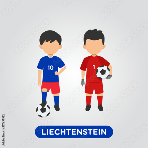 Vector Design illustration of collection football player of Liechtenstein with children illustration (goal keeper and player).
