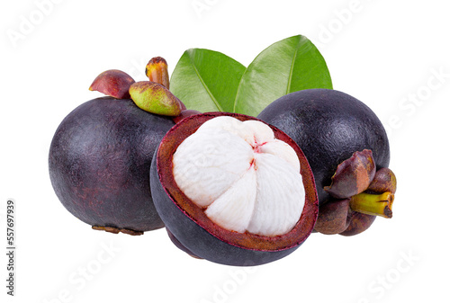 Mangosteen with leaf isolated on transparent png