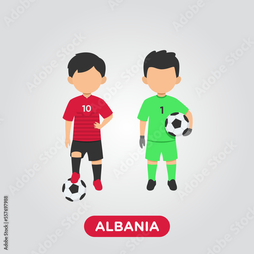 Vector Design illustration of collection football player of Albania with children illustration (goal keeper and player).