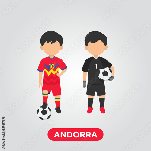 Vector Design illustration of collection football player of Andorra with children illustration (goal keeper and player).