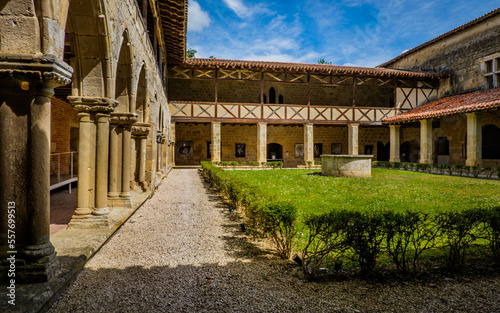 View on the arcades of the medieval cloister of the romanesque abby of Flaran in the south of France (Gers)