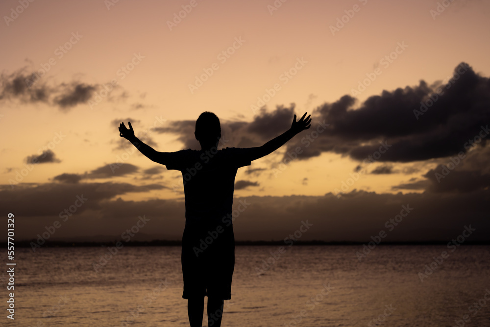 Fototapeta premium silhouette of person with arms outstretched