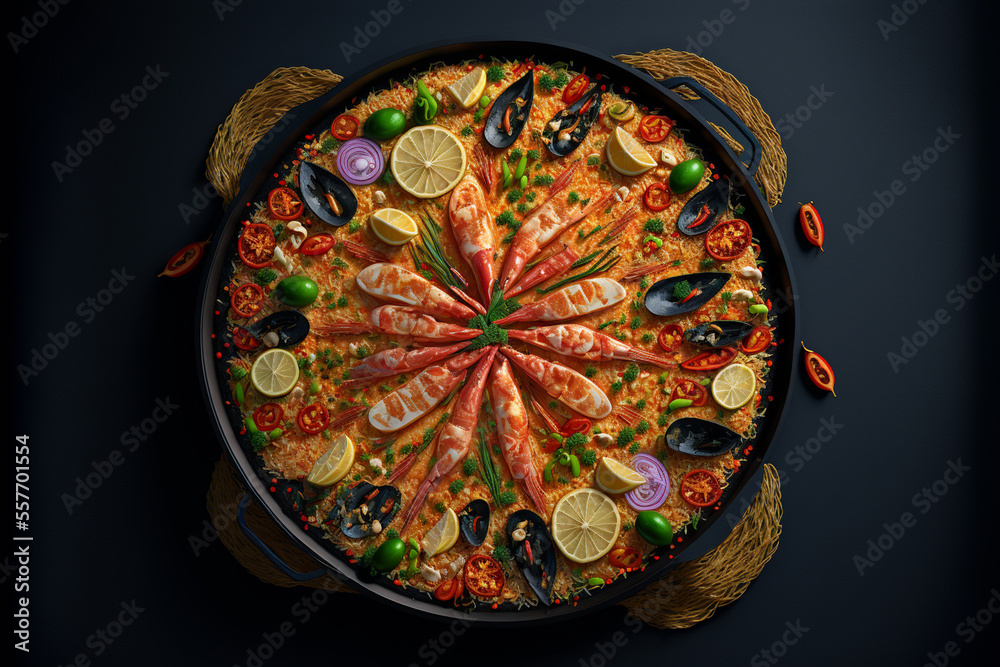 Spanish Paella food background, Generated AI